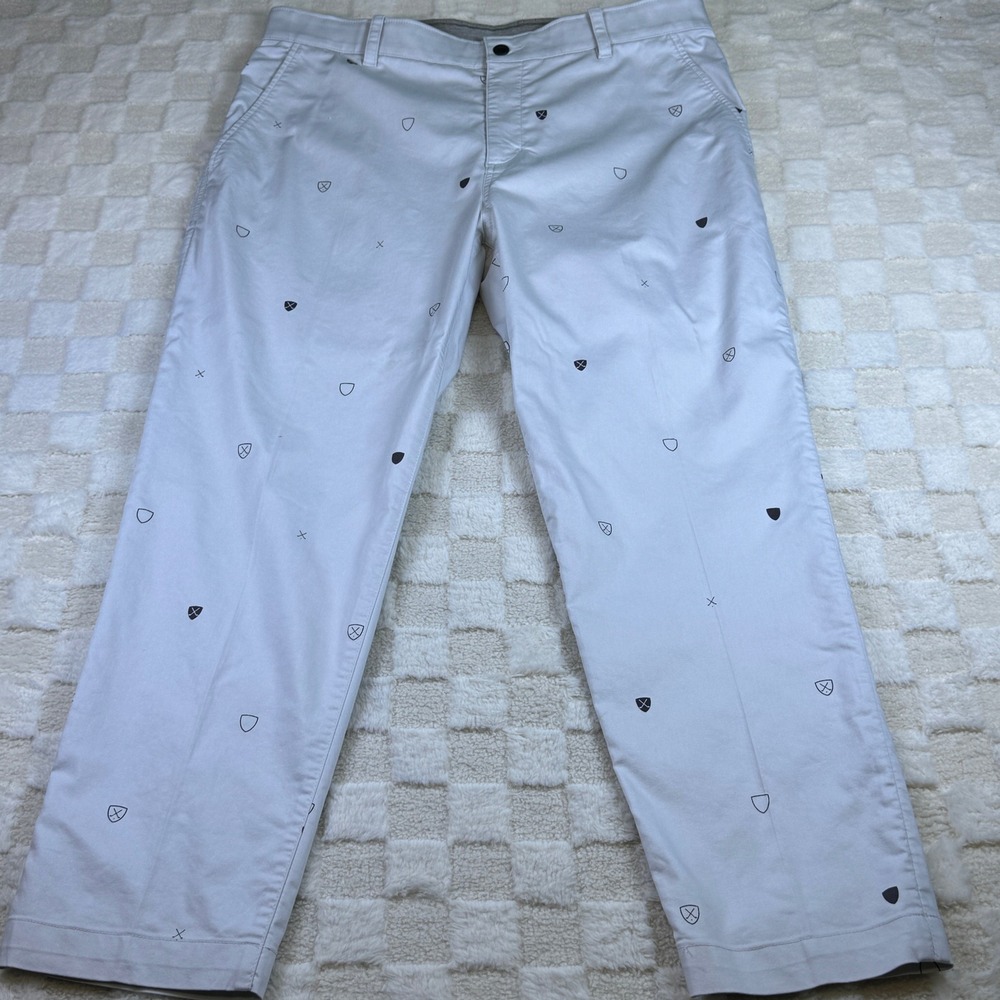 Mens Golf Chino Pants Light Gray All Over Embroidered Shield Clubs 36x30